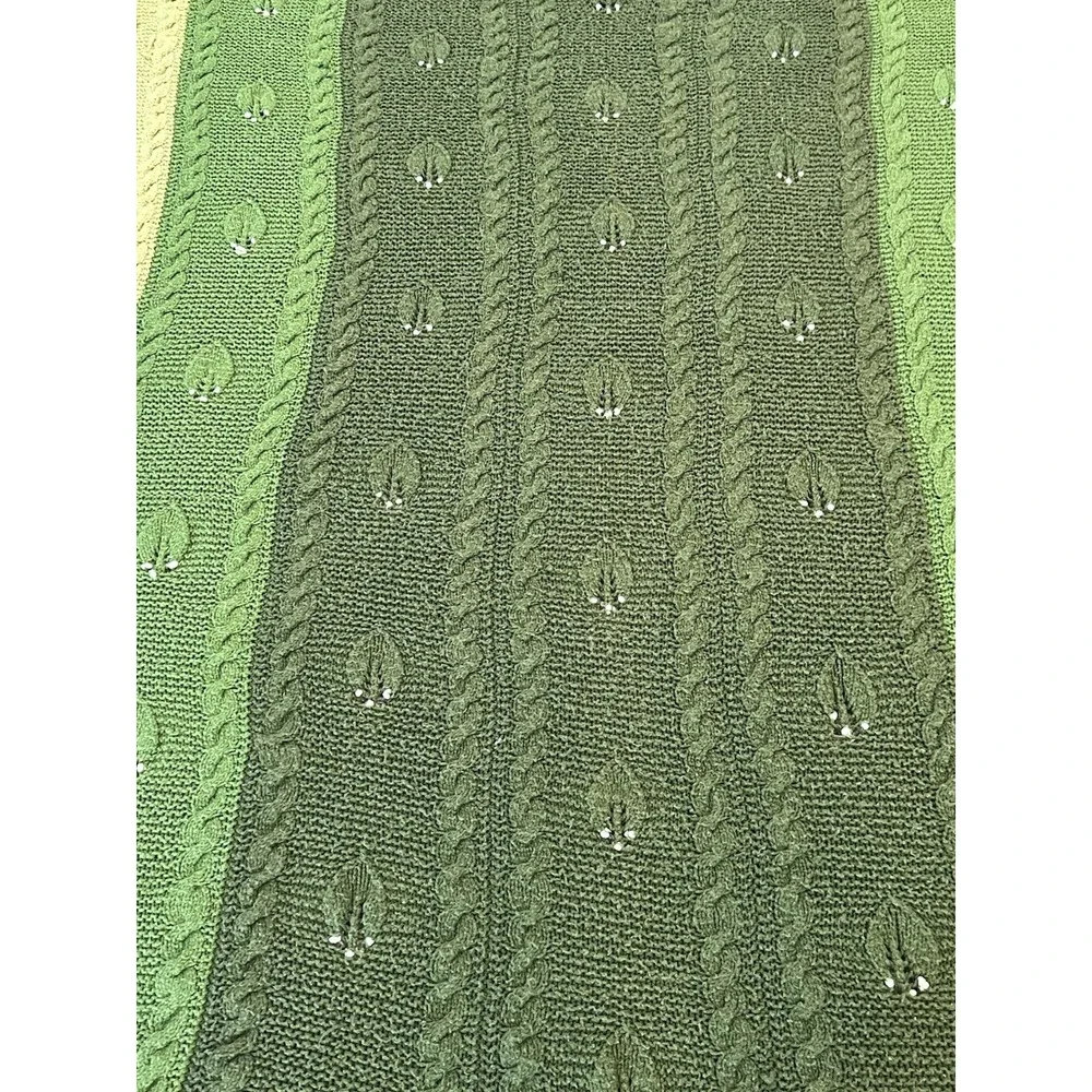 Vintage Blanket Bedspread Crochet Granny Cable Knit Green Multicolor‎ 66